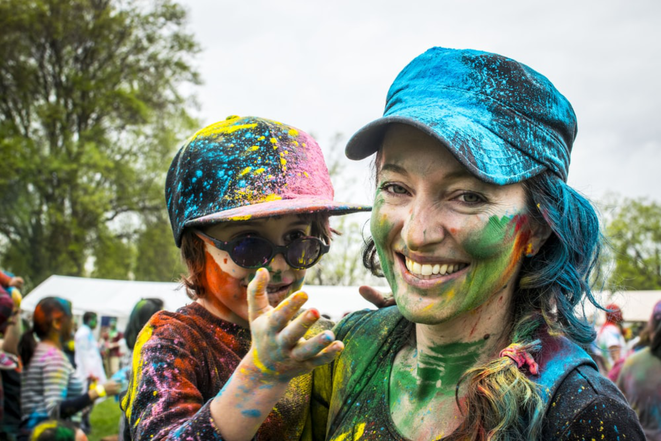 Woman & child covered in paint